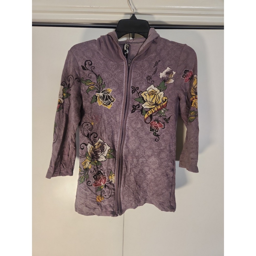 Vtg Vanilla Sugar Full Zip Hoodie Sweatshirt Womens S Purple Floral Embellished